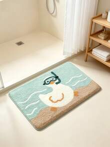 Soft Cute Diving Duck Bathroom Mat | Playful Wave Pattern, All-Season Use, Fresh In Spring/Summer, Cozy In Winter, Fluffy Soft Plush, Comfortable Foot Feel, Faux Cashmere Soft Texture, Non-Slip Bottom, Versatile Soft Door Mat, Makeup Mat, Warm Entryway Mat, Bathroom Bath Mat, Bathtub Mat, Home Bedroom, Bay Window Mat, Bedside Rug, Washing Machine Mat, Machine Washable. Note: Creases May Occur During Packaging And Shipping, The Product Is Printed With A White Bottom, Short Plush, Please Consider Carefully Before Purchasing. - Duck - View 1
