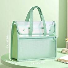 HUAJIE Large Capacity A4 PP Diagonal Stripe Tote File Bag, Snap Button Transparent Cover Document Bag, Portable Handheld School Book Storage Tote, Student Office Stationery Storage Bag - Single Piece - View 7