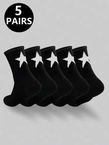 1/5/10 Pairs Personalized Street Style Black & White Five-Point Star Casual Minimalist Fashion Versatile - Multicolor - View 8