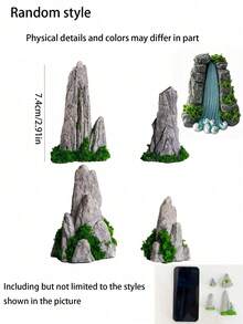 4/1件組迷你禪意花園山景裝飾套組，灰色樹脂岩石造型，適用於盆景景觀裝飾、仙女花園配件、植物園與玻璃微景觀、仙女花園裝飾配件、人造山石、夏季盆栽花卉裝飾，本產品為園藝裝飾，不適合14歲以下兒童使用 - 彩色 - 查看 2