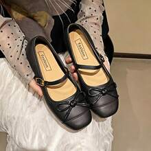 2026 New French Style Bow Flat Mary Jane Shoes For Women, Spring/Summer Outdoor Wear, Square Toe Ballet Shoes - Bow - Black - View 3