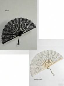1 pieza Abanico de mano plegable de encaje vintage, marco bordado con flores, abanico enrollado hecho a mano, elegante decoración con borlas, abanico plegable de mano vintage francés para mujer, abanico de encaje estilo corte, accesorio de fotografía de baile clásico, abanico de decoración para boda y fiesta, decoración del hogar, abanico plegable de decoración de escritorio, regalo para mujer adulta, regalo de vacaciones, regalo del Día de San Valentín, regalo de cumpleaños, regalo de fiesta, recuerdo, accesorio de fotografía, accesorio de actuación - 1PC - Ver 15