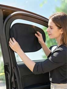 New Car Heat Insulation Sunshade, Car Side Window Privacy Shade, Driver And Passenger Window Sun Protection Shield; Blocks UV Rays, Heat Insulation, Anti-Glare, Electrostatic Adsorption Easy Installation, Foldable Portable Car Window Shade; Universal For Sedan / SUV / Hatchback / Van; Summer Car Interior Protection Accessories, Suitable For Drivers, Parents, Outdoor Travel, Camping, Self-Driving Trips, Black Opaque Car Door Window Shade - Multicolor - View 2