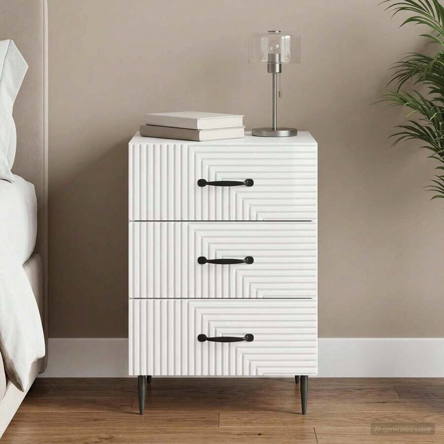 vidaXL Nachttisch Hochglanz Weiß 43 x 41 x 66,5 cm Holzwerkstoff Geeignet für Wohn- und Schlafzimmer; ideal für Kommoden und Nachttische mit Schubladen; platzsparende Montage; perfekt als Geschenk oder Wohnaccessoire. - Weiss - Übersicht 1