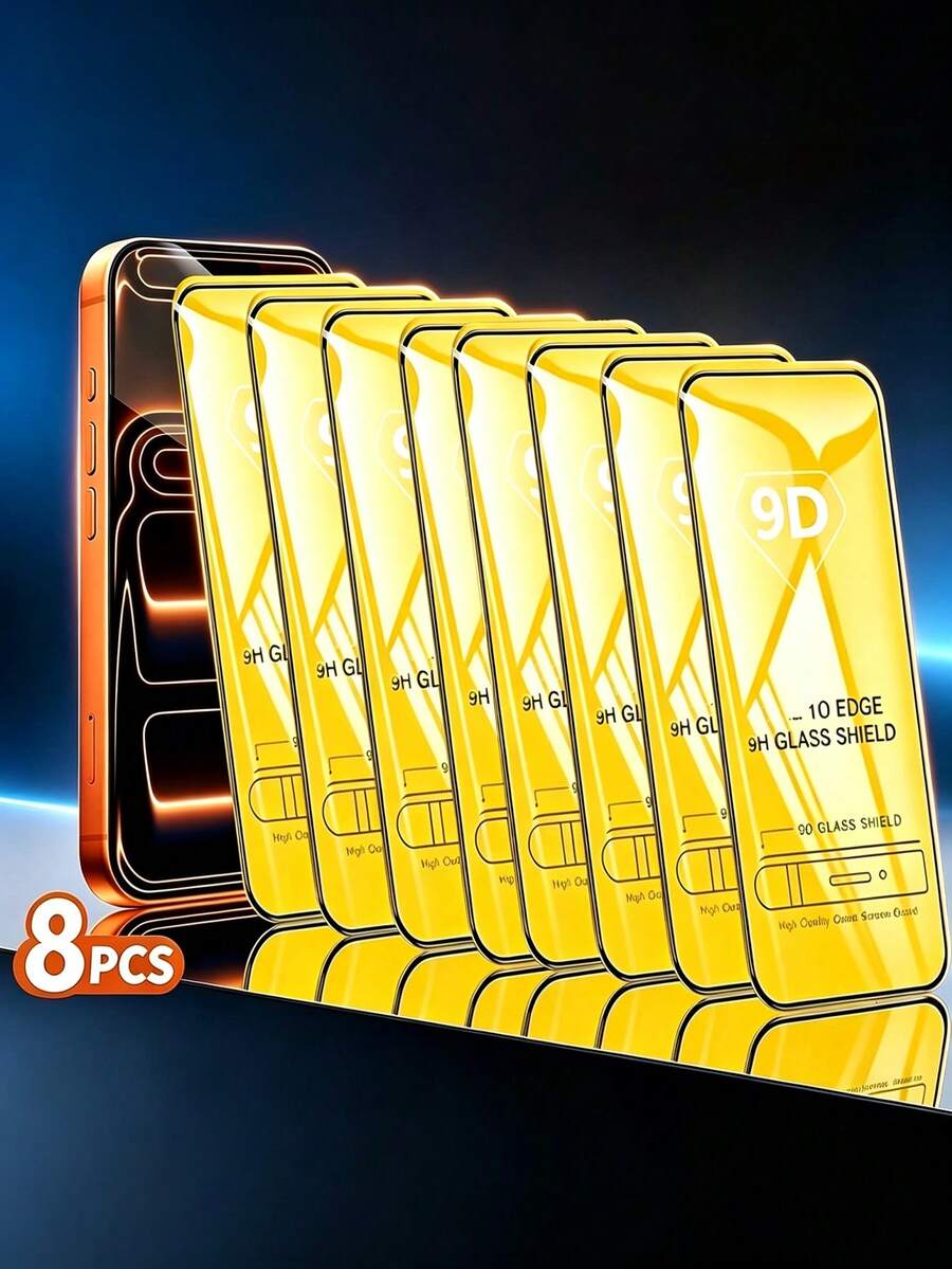 8 حزمة واقي شاشة زجاج مقسى 9D متوافق مع آيفون 17 برو/إير/17e/16e/16 برو ماكس/15 برو ماكس/16/15/14/13/12/11/بلس/X/XS/XR/XS ماكس، تشطيب لامع عالي الدقة، سهل التركيب، مقاوم للخدش والصدمات، مضاد للبصمات - شفاف - مشاهدة 1