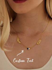 1 Pc Double Name Necklace, Custom Necklace, Birthstone Necklace, Gold Necklace, Anniversary Gift, Grandma Gift For Mom, Mothers Day Gift For Her - Multicolor - View 1