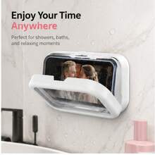 1Pc 360° Rotatable Waterproof Anti-Fog Bathroom Phone Holder Punch Free Wall Mount Touch Screen Phone Case For Shower Bathtub Kitchen Cooking Recipe Viewing Household Dorm Mobile Phone Storage Bracket - Multicolor - View 9