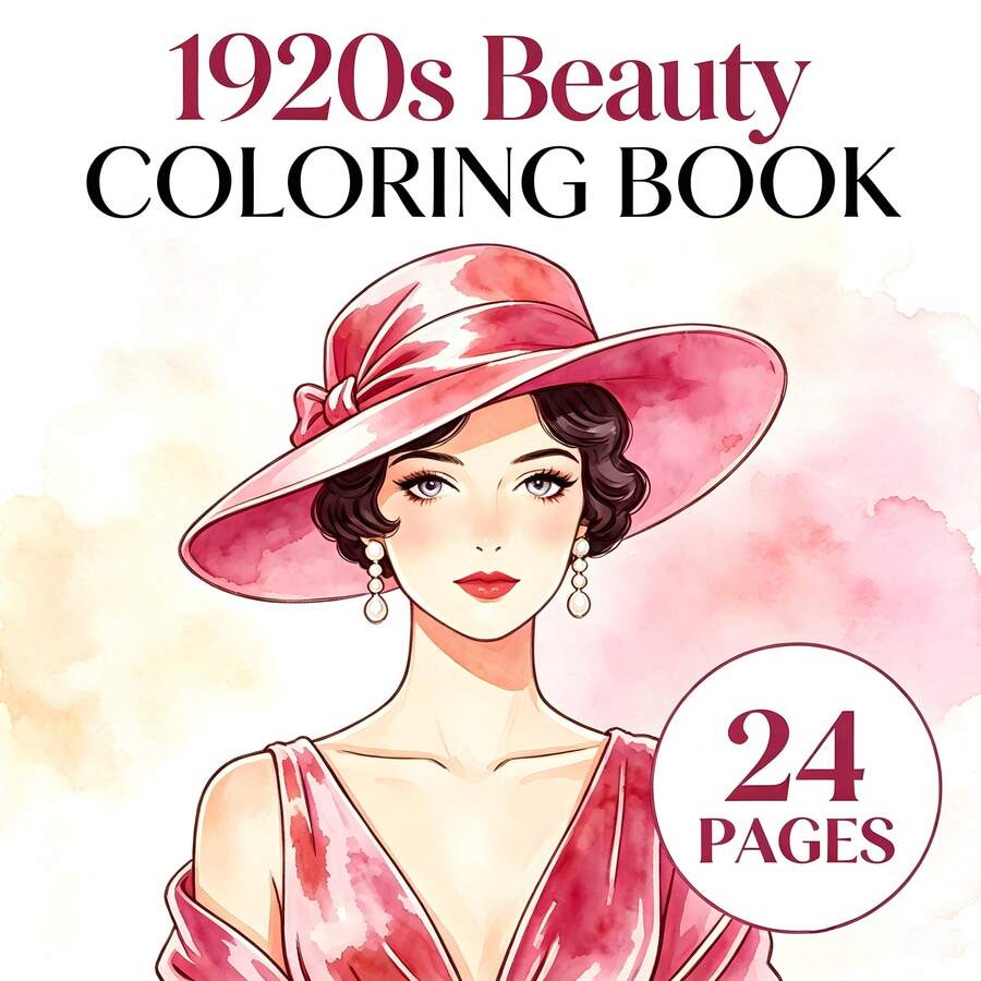 GDTME 1920s Beauties:復古美人成人與青少年著色書,復古美學風格,24頁,放鬆療癒,適合女孩,生日、週年紀念、節日禮物、情人節、聖誕節、新年,7.9x7.9英吋 - 1920年代美人 - 查看 1