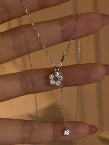 Vòng cổ nữ phong cách Nhật Bản đính đá rhinestone bong bóng, hoa rỗng, mặt dây chuyền thiết kế độc đáo, dây chuyền xương quai xanh sang trọng nhẹ nhàng đa năng dùng hàng ngày - Dây chuyền bong bóng hoa - Xem 1