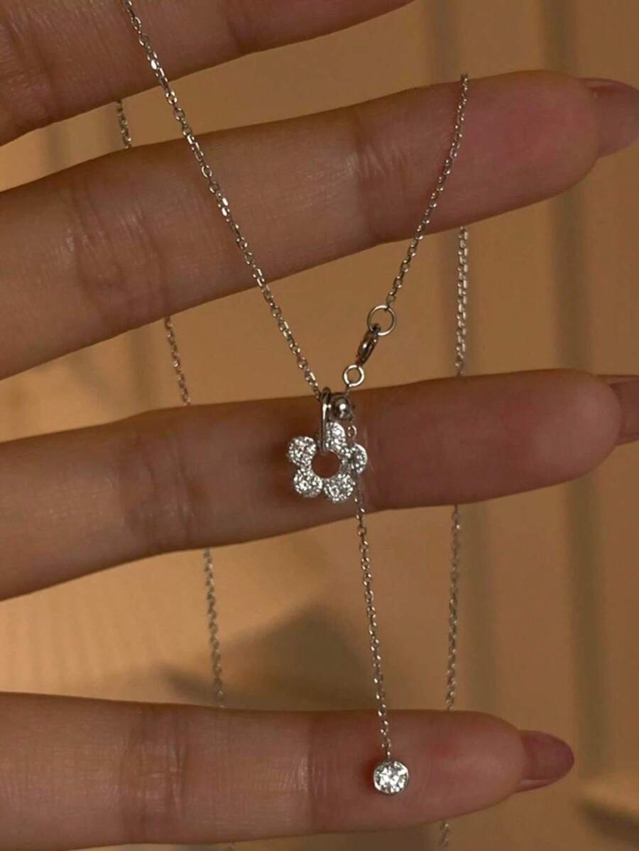 Vòng cổ nữ phong cách Nhật Bản đính đá rhinestone bong bóng, hoa rỗng, mặt dây chuyền thiết kế độc đáo, dây chuyền xương quai xanh sang trọng nhẹ nhàng đa năng dùng hàng ngày - Dây chuyền bong bóng hoa - Xem 1