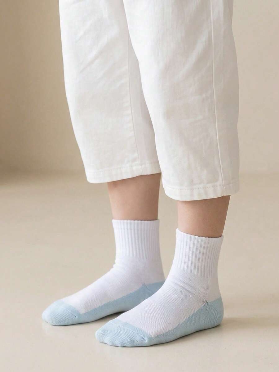 5 Pairs Kids Contrast Color Yin Yang Casual Sports Comfortable Mid-Calf Socks, Student Socks - Blue - View 1