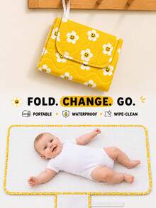 Alas Ganti Popok Bayi Lipat Portabel dengan Kantong Penyimpanan, Tahan Air, Mudah Dibersihkan, Cocok untuk Bayi Baru Lahir, Bayi, dan Balita - Kuning - View 12