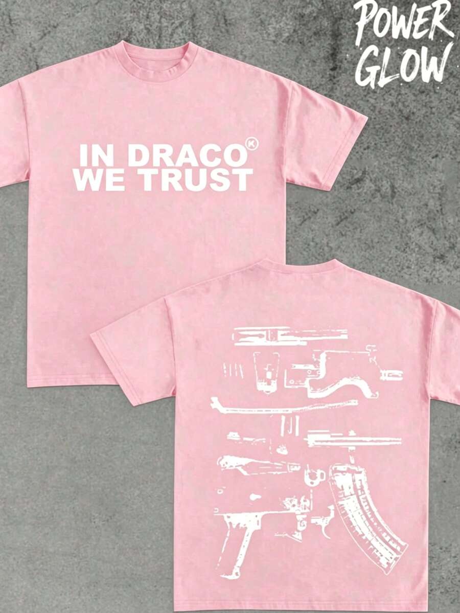 Graphic Cotton T-Shirt Double-Sided Printed T-Shirt, Unisex,Casual Men's Cotton T-Shirt. Y2K,Oversize Plus Size Men's S To 5XL,Summer Tee - 粉色 - 查看 1