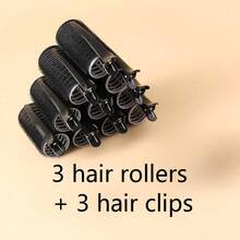 2/6pcs Self-Gripping Hair Roller Set, Salon Hair Curler Set, Includes 3 Hair Rollers And 3 Hair Clips, Suitable For Medium To Short Hair, Self-Fixing Hair Roller Set, Heatless Hair Curler Set With Clips, Suitable For Long, Medium, Short, Thick, And Fine Hair - Black - View 7