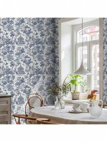 1 Roll Vintage Vinyl Self-Adhesive Wallpaper, Exquisite Blue Countryside And Botanical Landscape Wall Paper, Peel And Stick, Waterproof, Removable, Non-Adhesive Contact Paper, Seamless Wallpaper Roll, Easy To Apply, Suitable For Home Decor, Kitchen, Bedroom, Living Room And Furniture Refurbishment - Multiple Styles - View 5