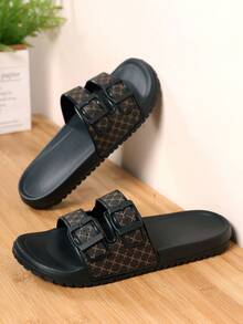 Vintage Dark Pattern Double Strap Men's EVA Sandals, Wear-Resistant Thick Sole, Beach, Street, Casual Outdoor Slippers - Light Brown - View 3