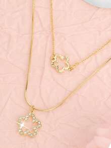 1pc Elegant Hollow Clover & 5-Petal Flower Necklace, Women's Multi-Layer Necklace, Perfect For Daily Wear And Gifting, Bridal Fashion Necklace - Multicolor - View 3