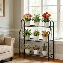 SORCEDAS - Soporte de plantas para interior de 3 niveles, hecho de metal, para exteriores, estante para plantas de esquina con múltiples soportes, para sala de estar, balcón, jardín, color gris oscuro. - Multicolor - Ver 4