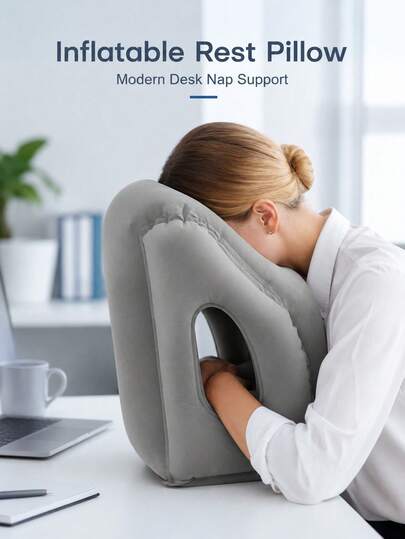 Ergonomic Inflatable Travel Pillow With Hollow Face Hole And Arm Rest Design To Prevent Numbness Foldable Neck Air Pillow For Adults And Travelers Soft Portable Head Neck Rest Ideal For Airplane Cars Break Throw Pillows Pillows Viaje Sleep