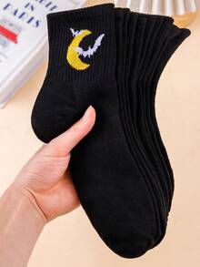 5 pares de calcetines de media caña para mujer de Halloween, con patrón de luna y murciélago, lavables a máquina - negro, adecuados para fiestas de Halloween y uso diario, calzado festivo, diseño de calcetines peculiar, material de calcetines cómodo - Multicolor - Ver 2