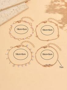 4pcs/Set Gelang Emas Mewah Serbaguna dengan Hati, Mutiara Imitasi, Berlian Imitasi, dan Simbol Tak Terhingga, Perhiasan Tangan Wanita Cocok untuk Perjalanan Sehari-hari, Kencan, Pakaian Gaya Dewasa, dan Acara Pesta - MultiWarna - View 4