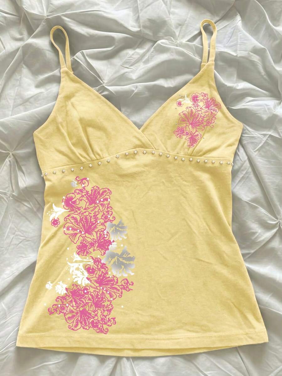 島嶼扶桑花夏季上衣,海灘休閒風 - 淡黃色 - 查看 1