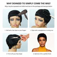 Short Straight Pixie Cut Wig For Women Human Hair Soft And Comfortable Machine-Made Breathable Quick Hairstyle Change Natural Look Perfect For Daily Use Cosplay Carnival And Christmas Short Hair Wigs Elegant Hairpiece, , Fashion Enthusiasts - Natural Black - 查看 8