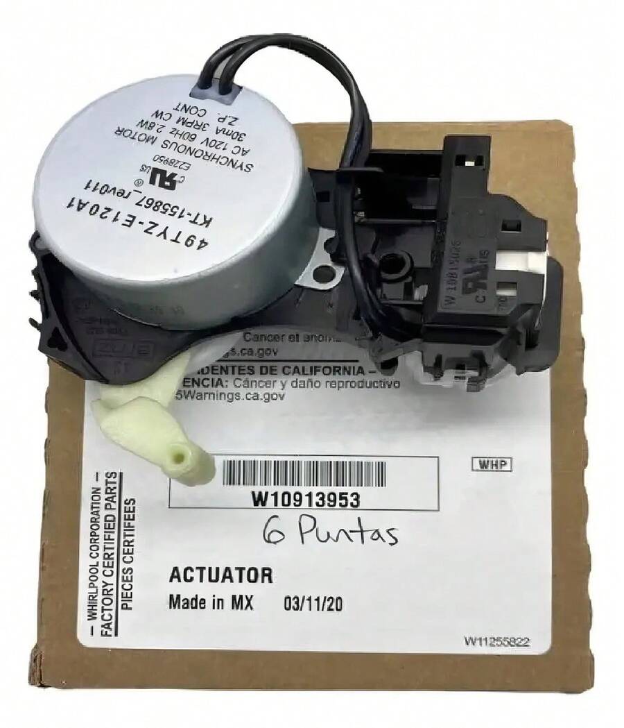 Actuador 6 Terminales Lavadora W1059711 W10913953 - negro - Ver 1