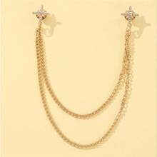 1pc Women's Double Layer Metal Chain Gold Rhinestone Cross Star Brooch, Detachable Fashion Decorative Accessory, Suitable For Daily Casual Wear, Holiday Gift - Gold - View 4