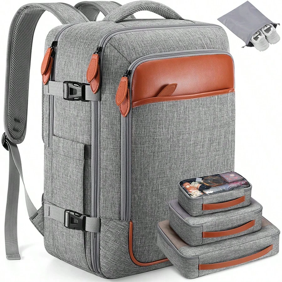 Bruno Cavalli Travel Backpack, 17Inch Laptop Backpack, Carry On Backpack For Men & Women, Personal Item Size Flight Approved Travel Bag, Water Proof Luggage - 棕色 - 查看 1