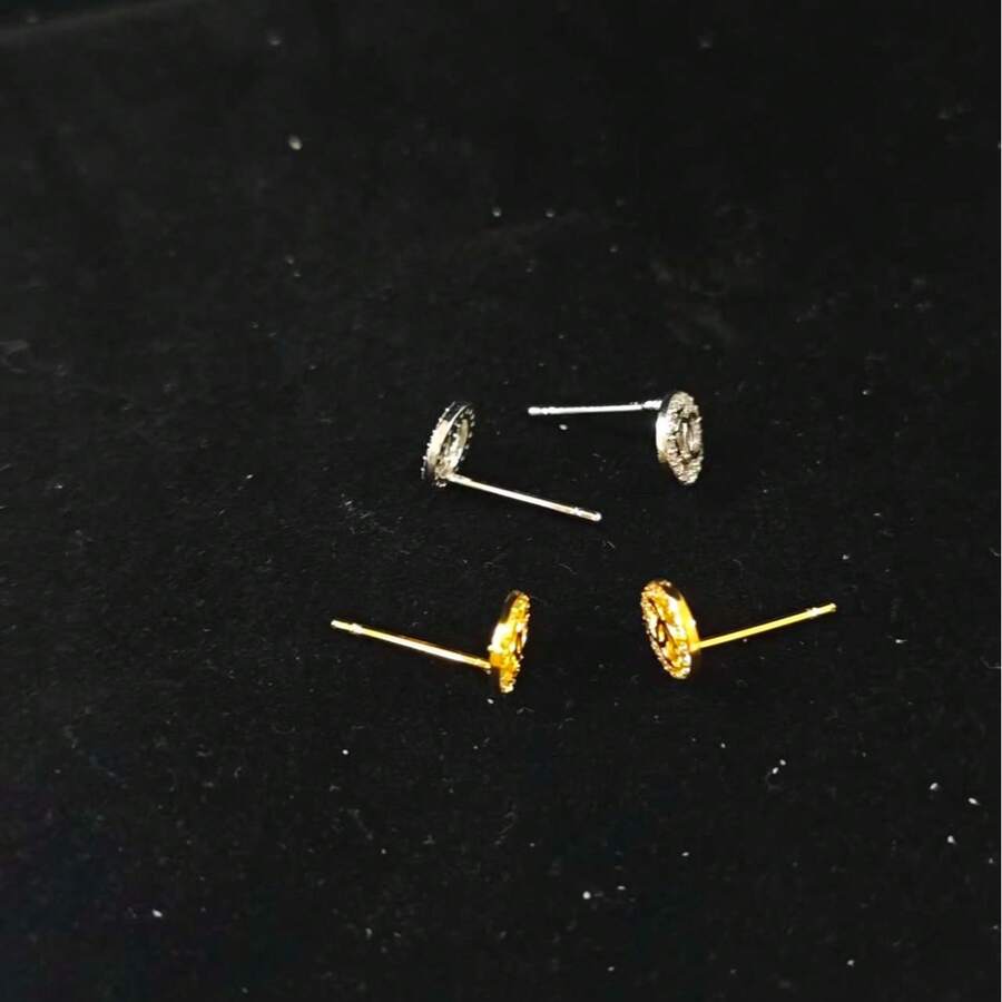 1 Pair Exquisite Round Mini Letter Stud Earrings Minimalist Daily Jewelry For Women Girls - Letter C Stud Earrings - View 1