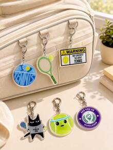 1/6pcs Tennis Acrylic Keychain, Must-Have For Tennis Fans, Tennis Ball Shape, Suitable For Hanging On Tennis Bags, School Backpacks Or Locker Keys - Multi-color 2 - View 5