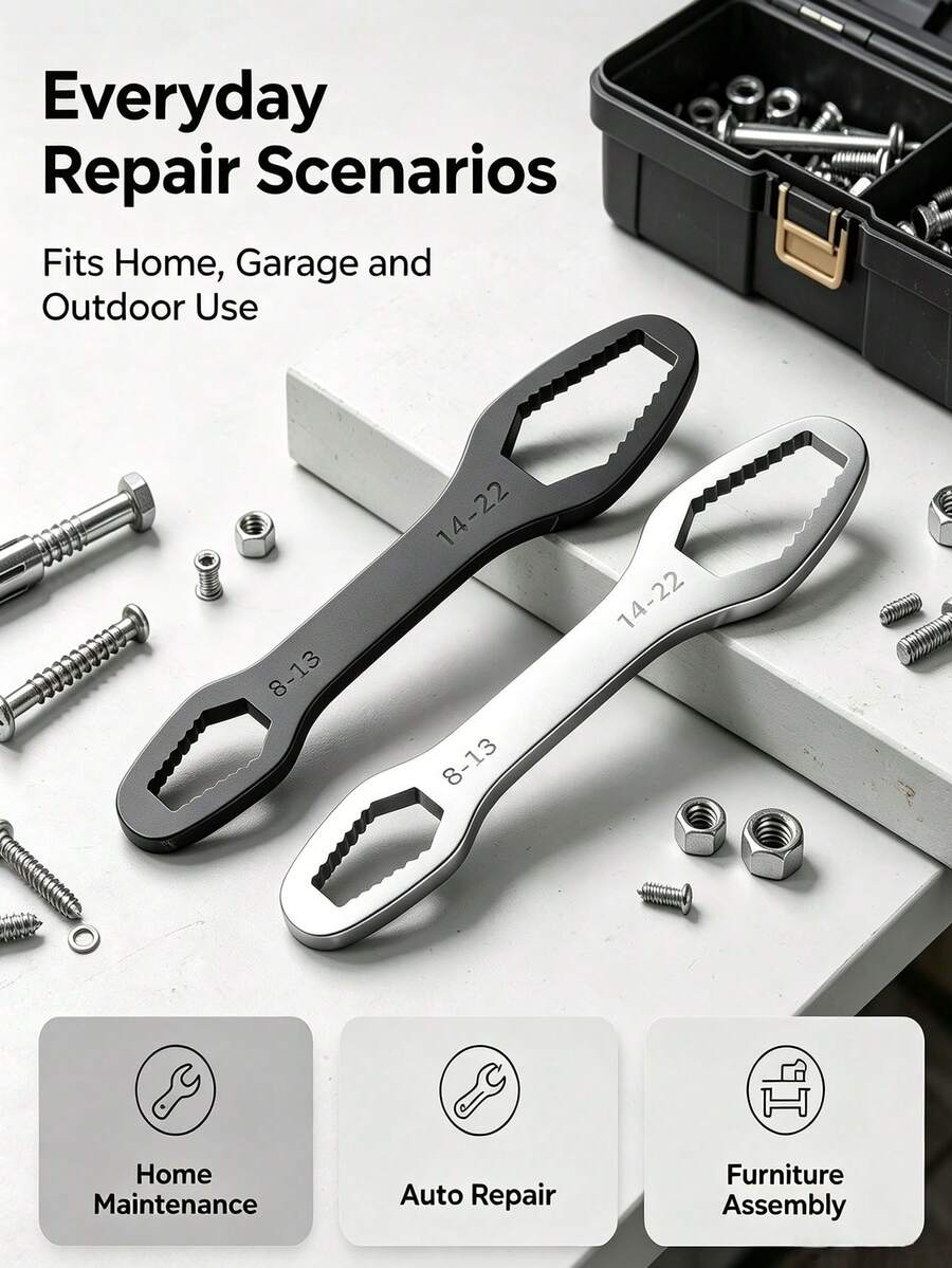 4/1pc 8-22mm Double-Ended Adjustable Wrench, High Carbon Steel Anti-Slip Universal Self-Locking Wrench, Multi-Function Repair Manual Tool, Random Color - Multiple Styles - View 1