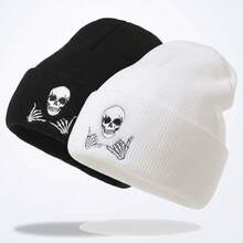 1pc/2pcs Gothic Style Men Scar Embroidery Knit Facemask Beanie, Women Fashion Street Ski Hat, Warm Versatile Winter Cap, Loose Fit - Multicolor - View 11