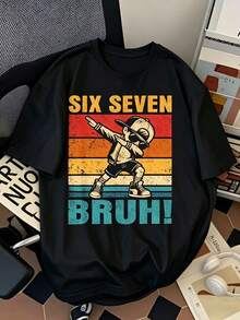 Fun Six Seven Bruh Internet Meme T-Shirt For Men - "Design With Dance Pose - Casual Round Neck Tee, Comfortable For All Seasons, Gift For Youth - style1 - 查看 1
