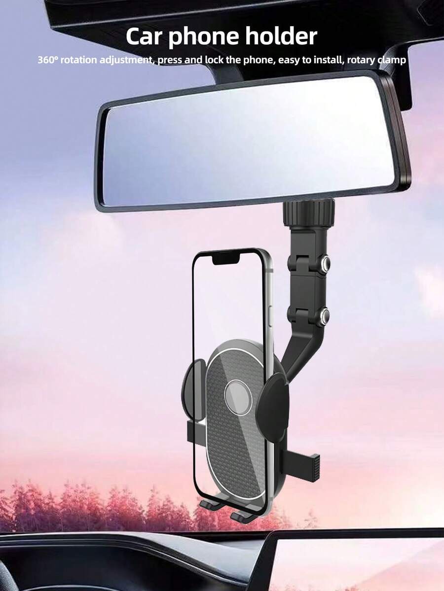 1pc Car Phone Holder, Multi-Function Rotatable New Design Support Bracket, Car Rearview Mirror Phone Mount - Random Styles - View 1