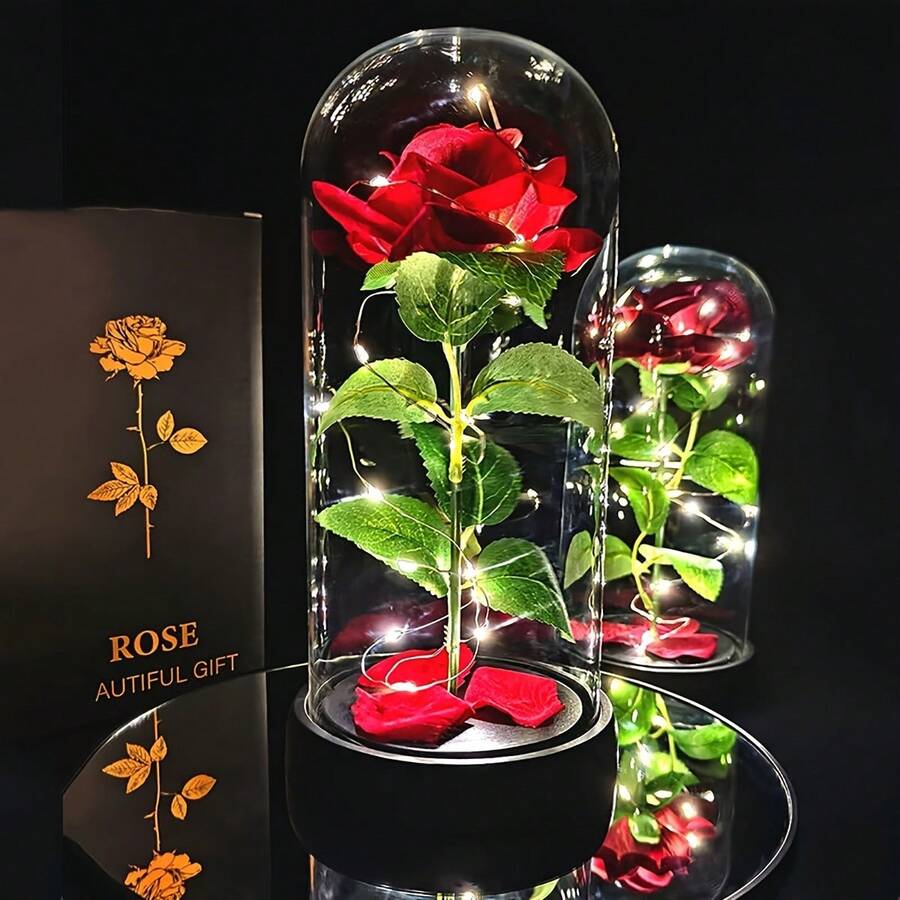 壓克力蓋保鮮玫瑰花,聖誕節情人節禮物裝飾,節日禮品 - 彩色 - 查看 1
