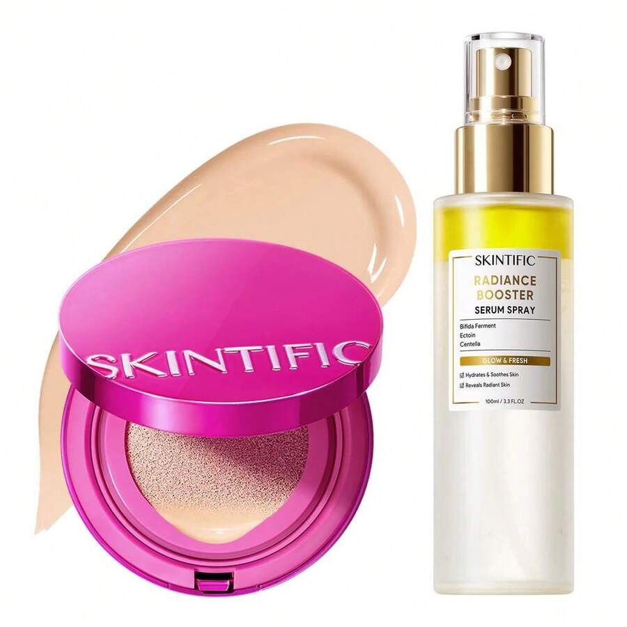 SKINTIFIC 發光氣墊與胜肽唇部精華套組 2件組 - Serum Spray + 00 PORCELAIN - 查看 1