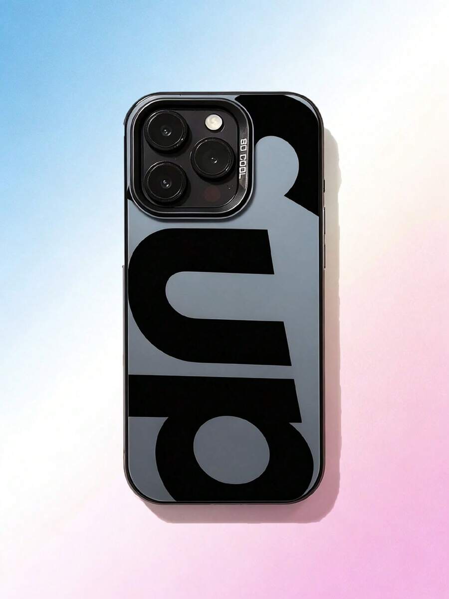 1PC Letter Colorful Silver Shell Style Compatible With Apple 17Promax/16Pro/15plus/14Pro/13Promax/12Pro/11 Protective Case Women's Minimalist - Black - View 1
