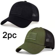 1 gorra de béisbol americana bordada ajustable para hombre, a prueba de sol e informal, adecuada para vacaciones y viajes de primavera y verano - Verde militar - Ver 5