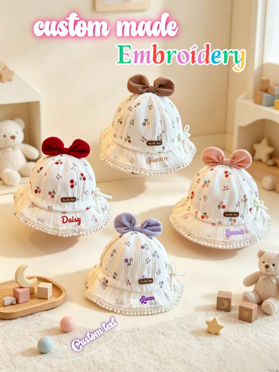Personalized Custom 1pc Bow Style Soft Hat - Multi-Color Options, Customizable Embroidered Name/Letter Sun Hat, Sweet, Fashionable, Cute, Lightweight Bucket Hat, Practical Birthday/Holiday Gift. Perfect For Spring/Summer Outdoor, School, Play - Multicolor - View 1