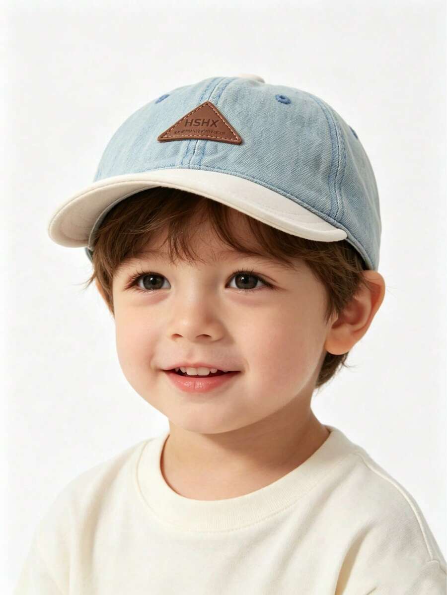 1pc Unisex Denim Patchwork Casual Versatile Adjustable Soft Brim Baby Baseball Cap, Suitable For Spring, Summer, Autumn Daily Wear - Beige - View 1