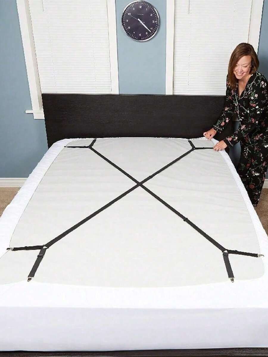 2 piezas de correas ajustables para fijar la sábana de la cama, clips elásticos para sábana, diseño triangular, adecuados para todos los colchones, clips de fijación segura, tela tejida, lavable a máquina, múltiples métodos de instalación
