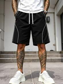 Men's Plus Size Summer Casual Sports Drawstring Waist Shorts - Black - View 1