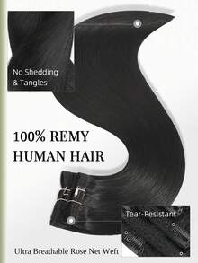 DNE HAIR 7件組 120g 真人髮接髮片，1# 純黑色雙層隱形夾式髮片，Remy髮質無縫柔軟厚髮尾，防掉髮可重複使用，適合細髮，女性女孩沙龍日常婚禮派對造型 - S1 - 查看 4