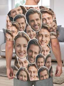 Men's Customized Photo Face T-Shirt, Personalized 3-Face All-Over Print Funny Short Sleeve Casual Creative Gift Shirt - Multicolor - View 5