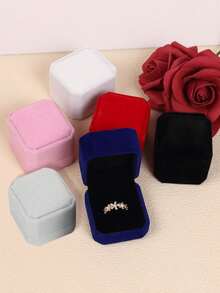 1pc Velvet Ring Box, Octagonal 3-Slot Ring Box, Wedding Ceremony Ring Box, Multiple Ring Storage Box, Suitable For Engagement Rings - Multicolor - View 6