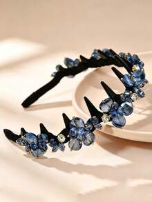 1pc Artificial Crystal Headband Bridal Wedding Hair Accessory Women Simple Versatile Headpiece Handmade Jewelry - Blue - View 7