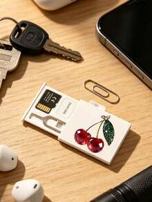 Crystal Cherry Print Card Holder, SIM Card Pin Slot, Comes With SIM Card Pin. Cherry Print Portable SIM Card Storage Box, Phone Card Holder, SIM Card And SD Card Storage Box, Travel Storage Box, Compact And Lightweight, Anti-Loss And Durable, Anti-Drop And Durable, Suitable For Smartphones, Tablets And Other Devices, Can Store SIM Card/SIM Card Pin, Ideal Choice For Storing Backup SIM Card When Changing Phone Number, Also A Great Gift. - Multicolor - View 9
