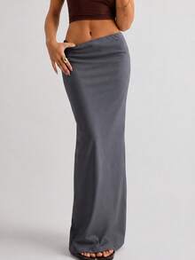 Women Straight Fit Long Vacational Skirt - Grey - View 2